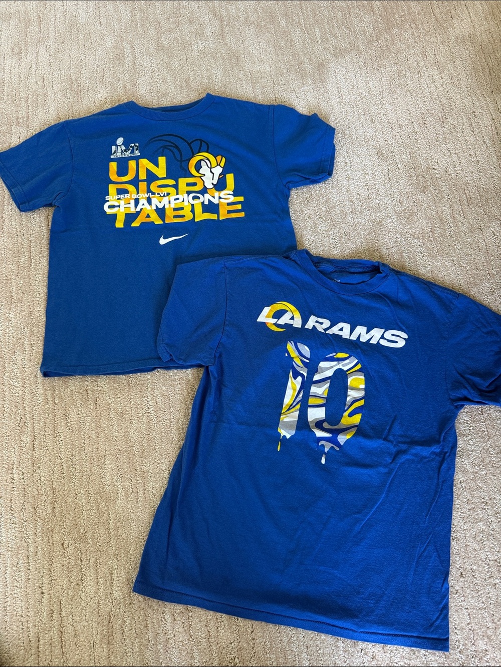 Nike Blue Los Angeles Rams Graphic Tee with Yellow Accents